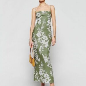 Reformation Frankie Linen Dress - Green Floral